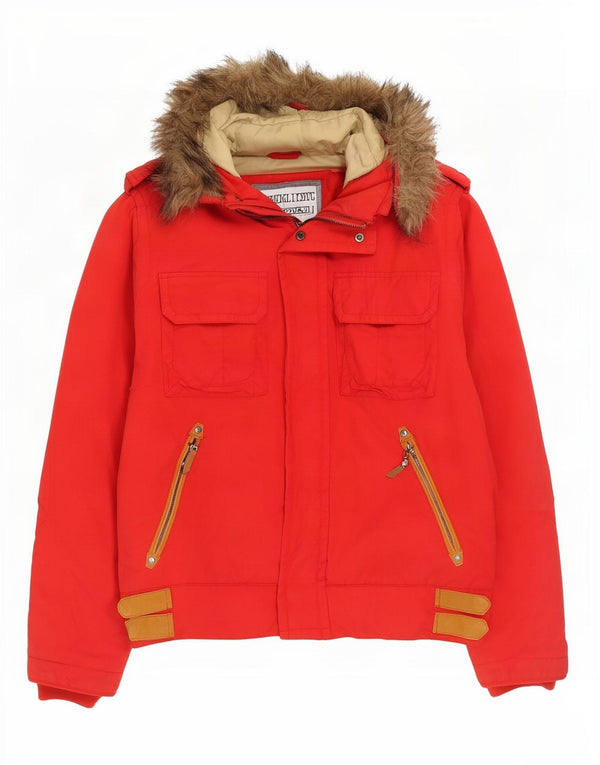 Jaqueta acolchoada com capuz masculina Playlife UK 40 grande algodão vermelho