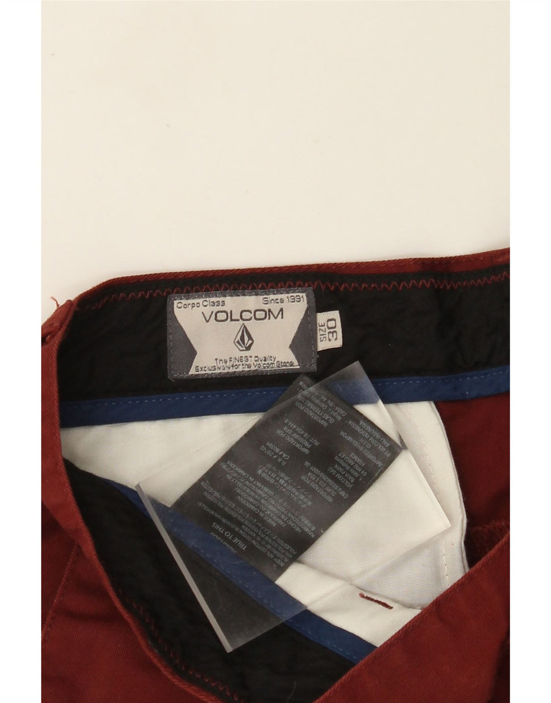 VOLCOM Mens Chino Shorts W30 Medium Burgundy Cotton