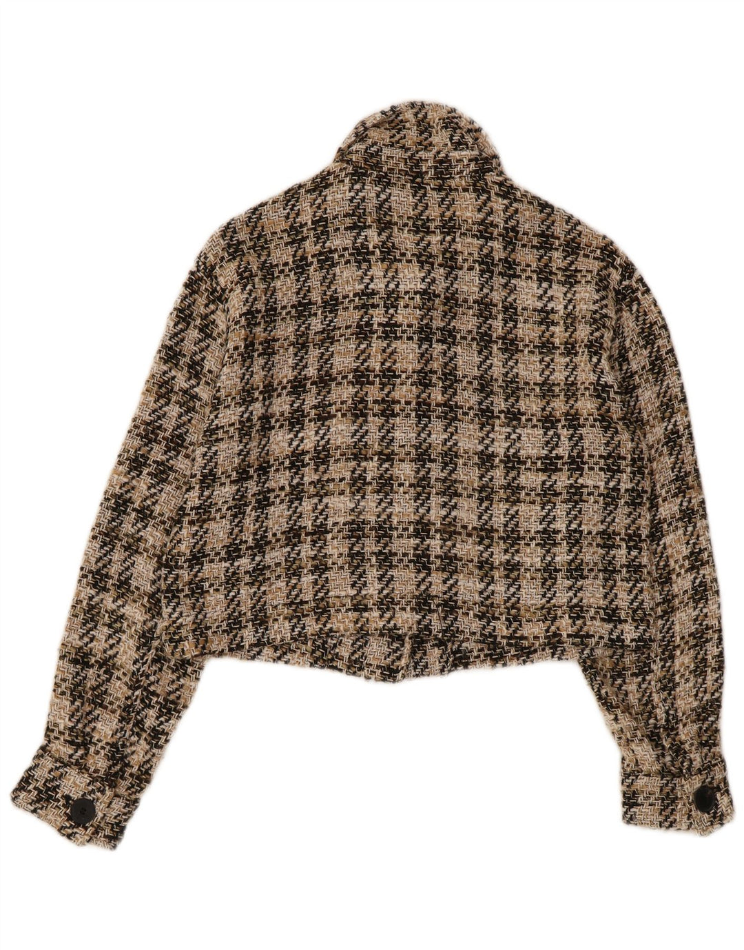 ZARA Womens Crop Bomber Jacket UK 10 Small Beige Check Cotton