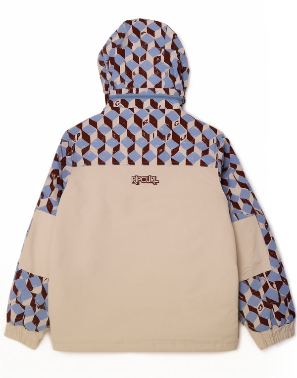 Rip Curl Mens Hooded Windbreaker Jacket UK 40 Large White Geometric Sports