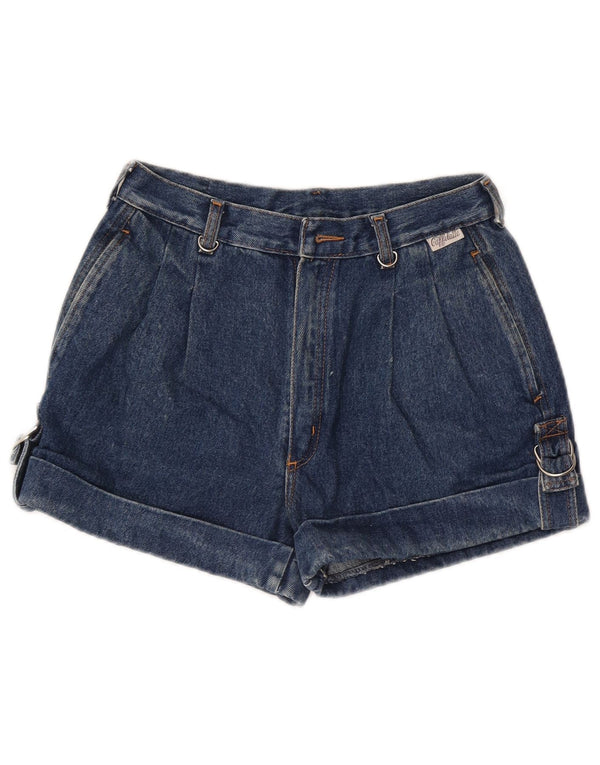 Vintage Womens High Waist Pegged Denim Shorts IT 46 Large W28 Navy Blue