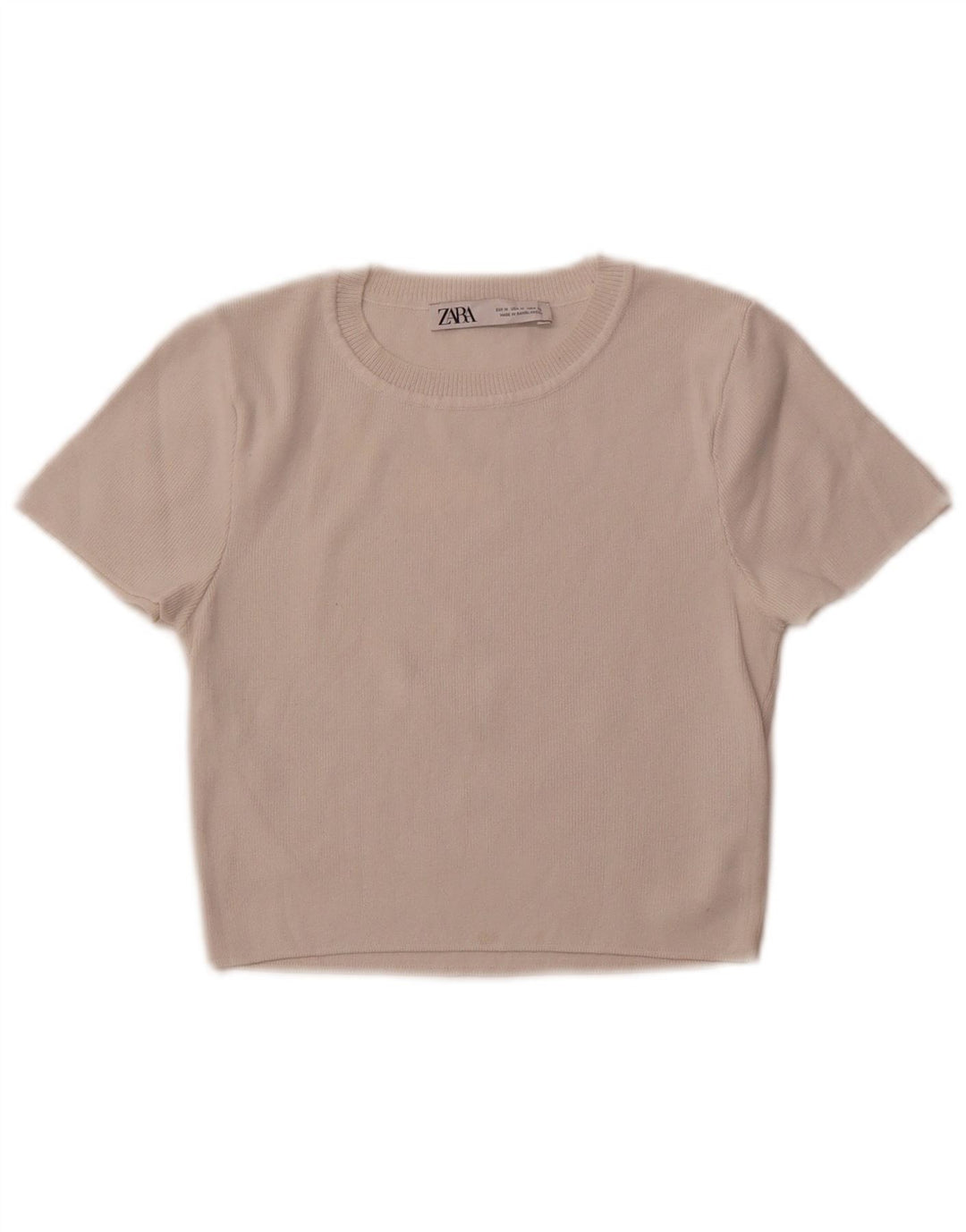 ZARA Womens Crop Blouse Top UK 12 Medium Beige Viscose