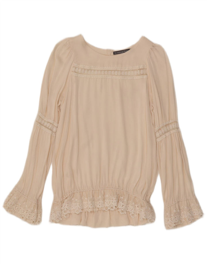 Vintage Dame Langærmet Bluse Top IT 40 Small Off White