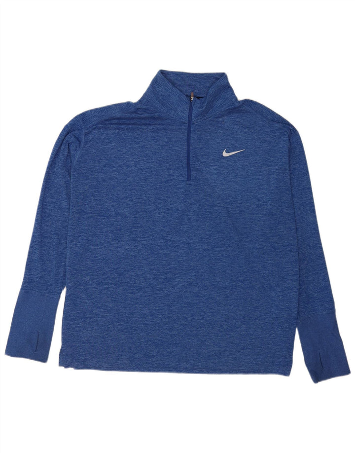 Nike Mens Running Zip Neck Top Long Sleeve XL Blue Flecked Polyester