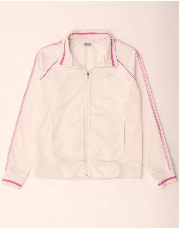 Asics Womens Tracksuit Top Jacket UK 18 XL White Colourblock Polyester