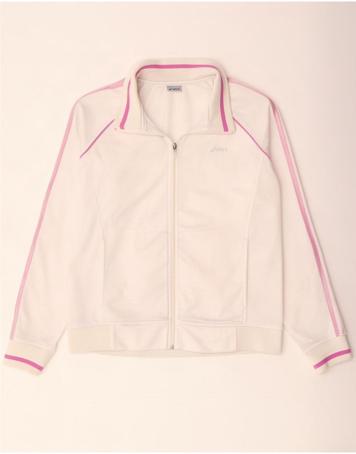 Asics Veste de survêtement pour femme UK 18 XL Blanc Colorblock Polyester