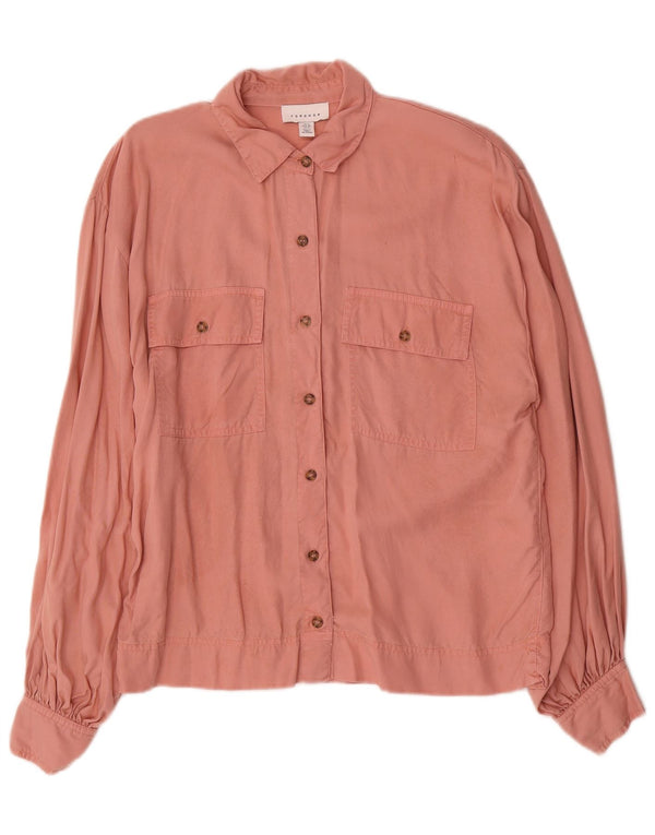 Topshop Dame Oversized Skjorte UK 10 Small Pink Lyocell
