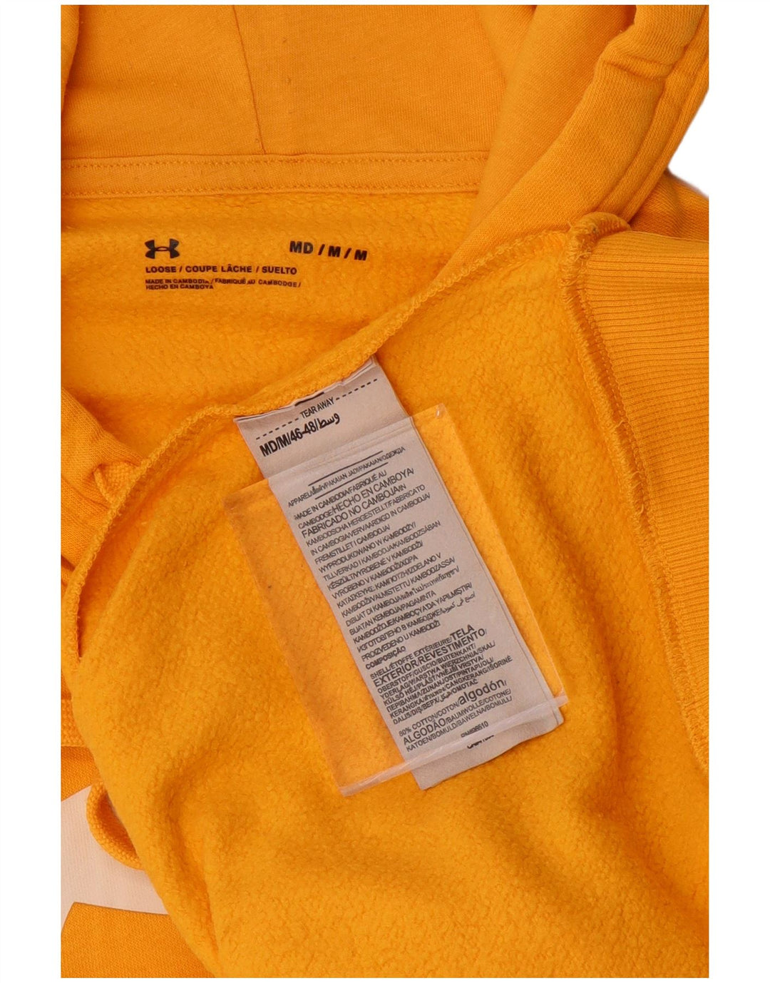 UNDER ARMOUR Mens Graphic Hoodie Jumper Medium Yellow Cotton