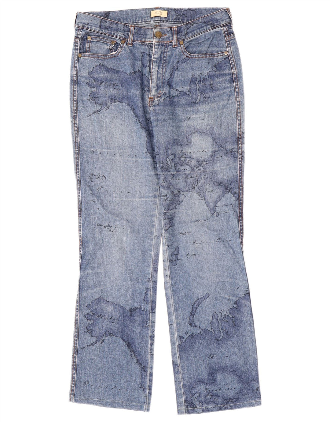 ALVIERO MARTINI Womens Graphic Bootcut Jeans W27 L27 Blue Cotton