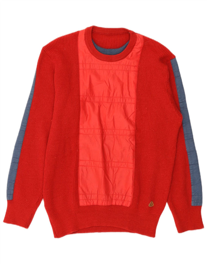 VINTAGE Mens Crew Neck Jumper Sweater IT 52 Large Red Colourblock Wool