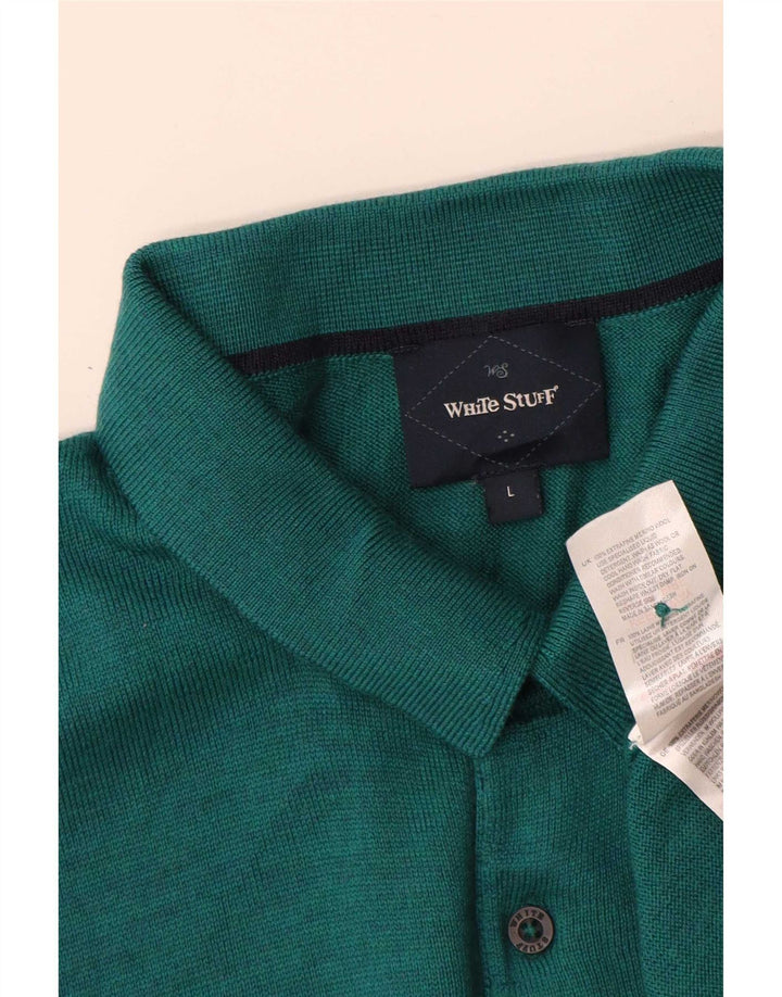 White Stuff Mens Polo Neck Jumper Sweater Large Green Merino Wool