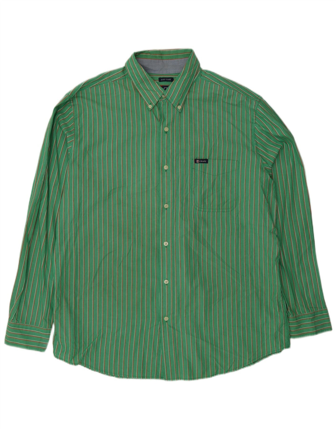 Chaps Mens Easy Care Shirt XL Green Striped Cotton
