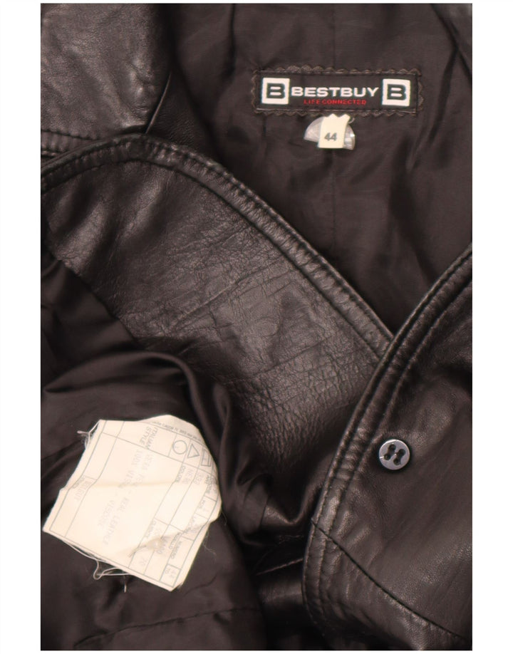 Giacca blazer in pelle da donna a 2 bottoni VINTAGE IT 44 pelle nera media