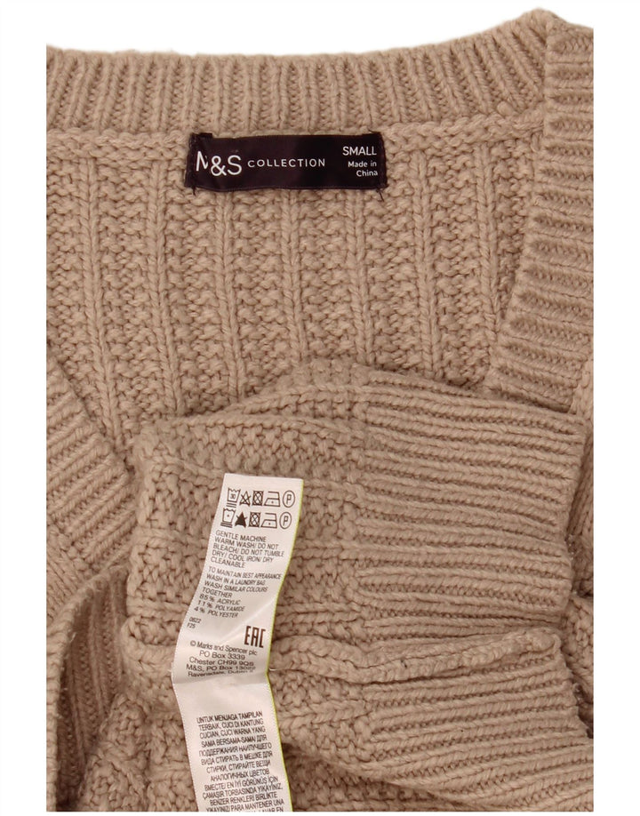Marks & Spencer Womens Oversized V-Neck Jumper Sweater UK 10 Small Beige