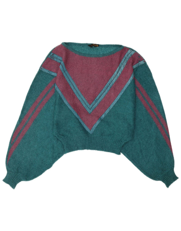 Sweter damski w stylu vintage, z dekoltem w łódkę, UK 14, średni niebieski, blok kolorów