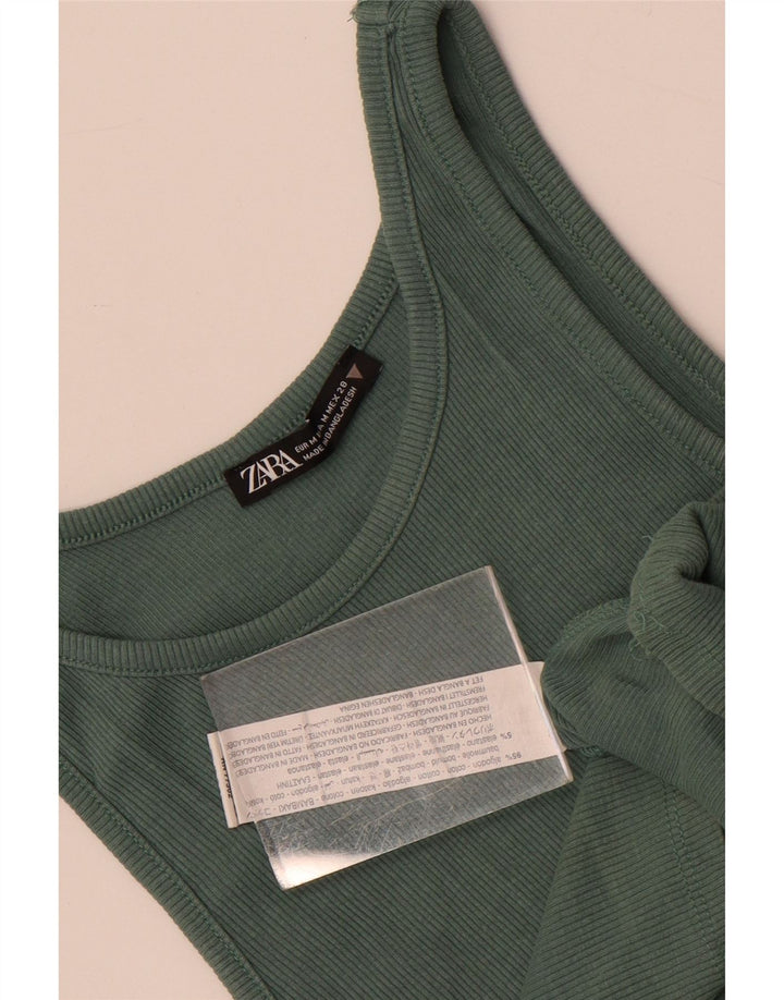 Zara Womens Crop Vest Top UK 12 Medium Green Cotton