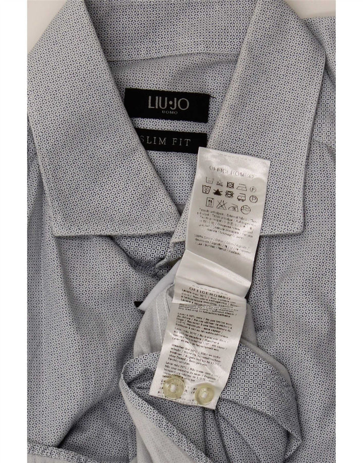 Liu Jo Mens Slim Fit Shirt Size 40 Medium Blue Geometric Cotton