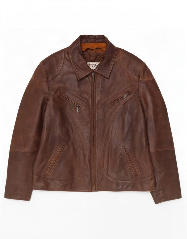 Michel Mens Leather Jacket IT 52 XL Brown