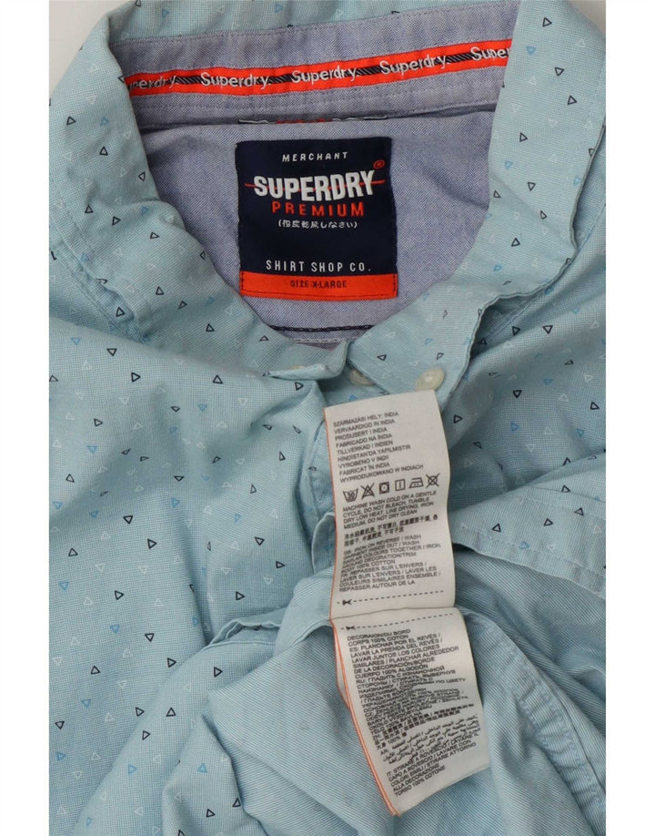 Superdry herreskjorte XL blå geometrisk bomuld