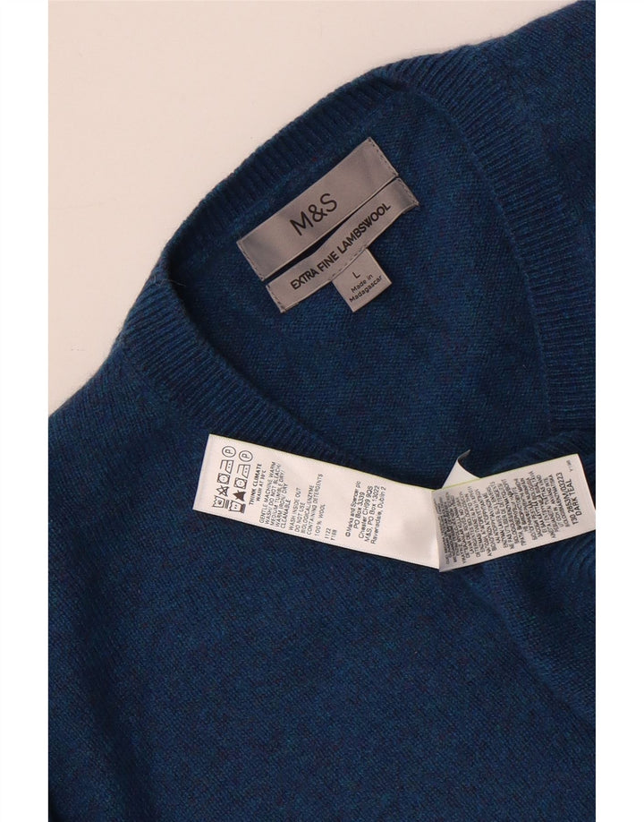 Marks & Spencer Mens V-Neck Jumper Sweater Large Blue Flecked Wool