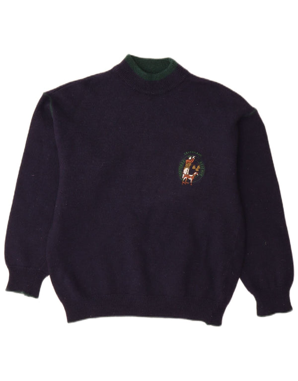 Vintage Mens Turtle Neck Jumper Sweater Medium Navy Blue Alpaca Wool
