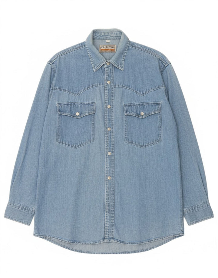 S.S.SHIRTIES Mens Denim Shirt Medium Blue Cotton