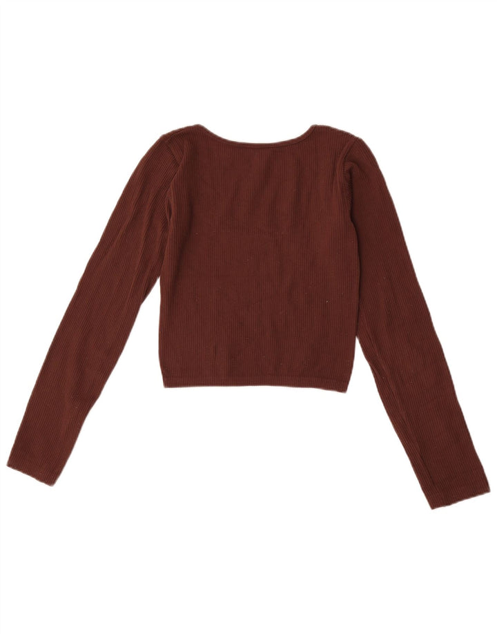 Zara Womens Crop Top Long Sleeve UK 4 XS Brown Polyamide