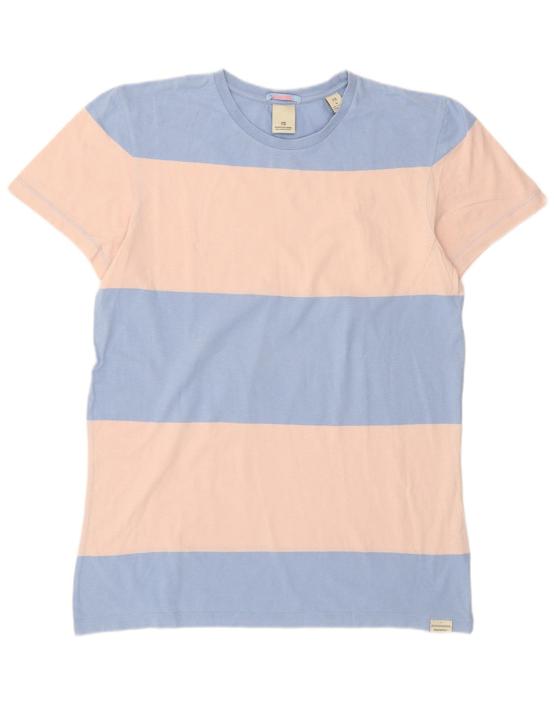 Scotch & Soda Mens T-Shirt Top Medium Blue Colourblock Cotton