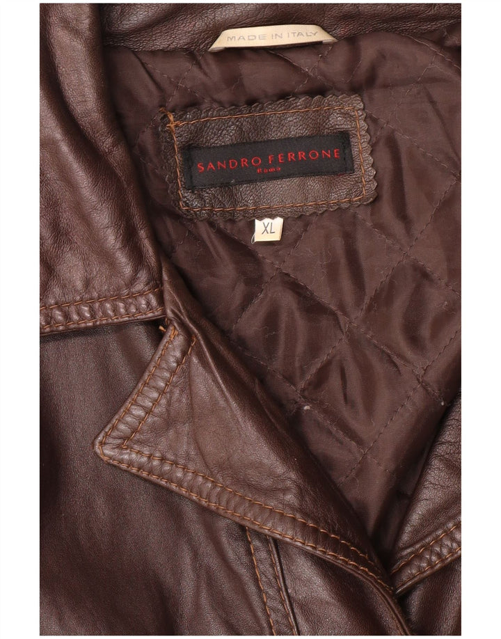 Sandro Ferrone Giacca in pelle corta da donna UK 18 XL Marrone