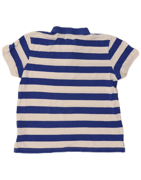 Adidas Mens Polo Shirt Large Blue Striped Cotton