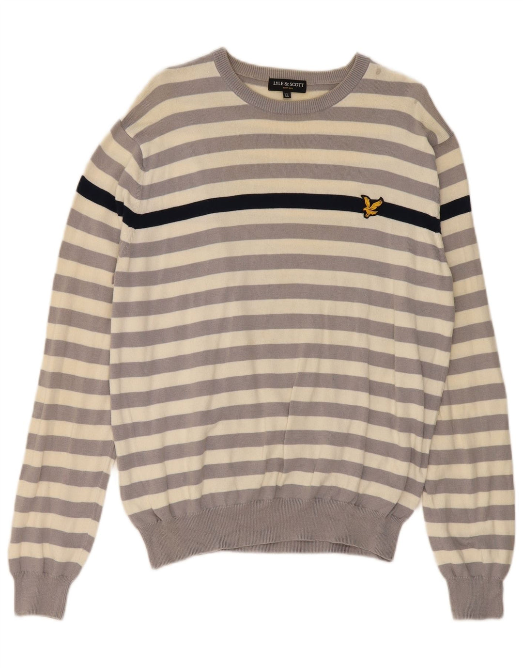 Suéter masculino LYLE & SCOTT com gola redonda e algodão listrado cinza XL