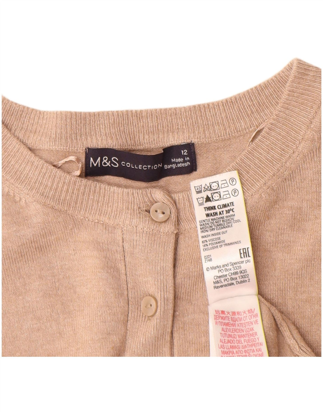 MARKS & SPENCER Damski sweter kardigan UK 12 Średni beż wiskoza