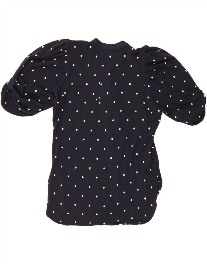 RENZO Womens Short Sleeve Shirt Blouse EU 40 Medium Navy Blue Polka Dot Vintage Renzo and Second-Hand Renzo from Messina Hembry 