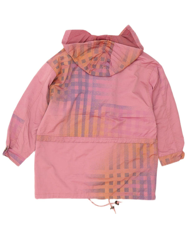 Vintage mujer con capucha chaqueta cortavientos EU 38 medio rosa comprobar algodón