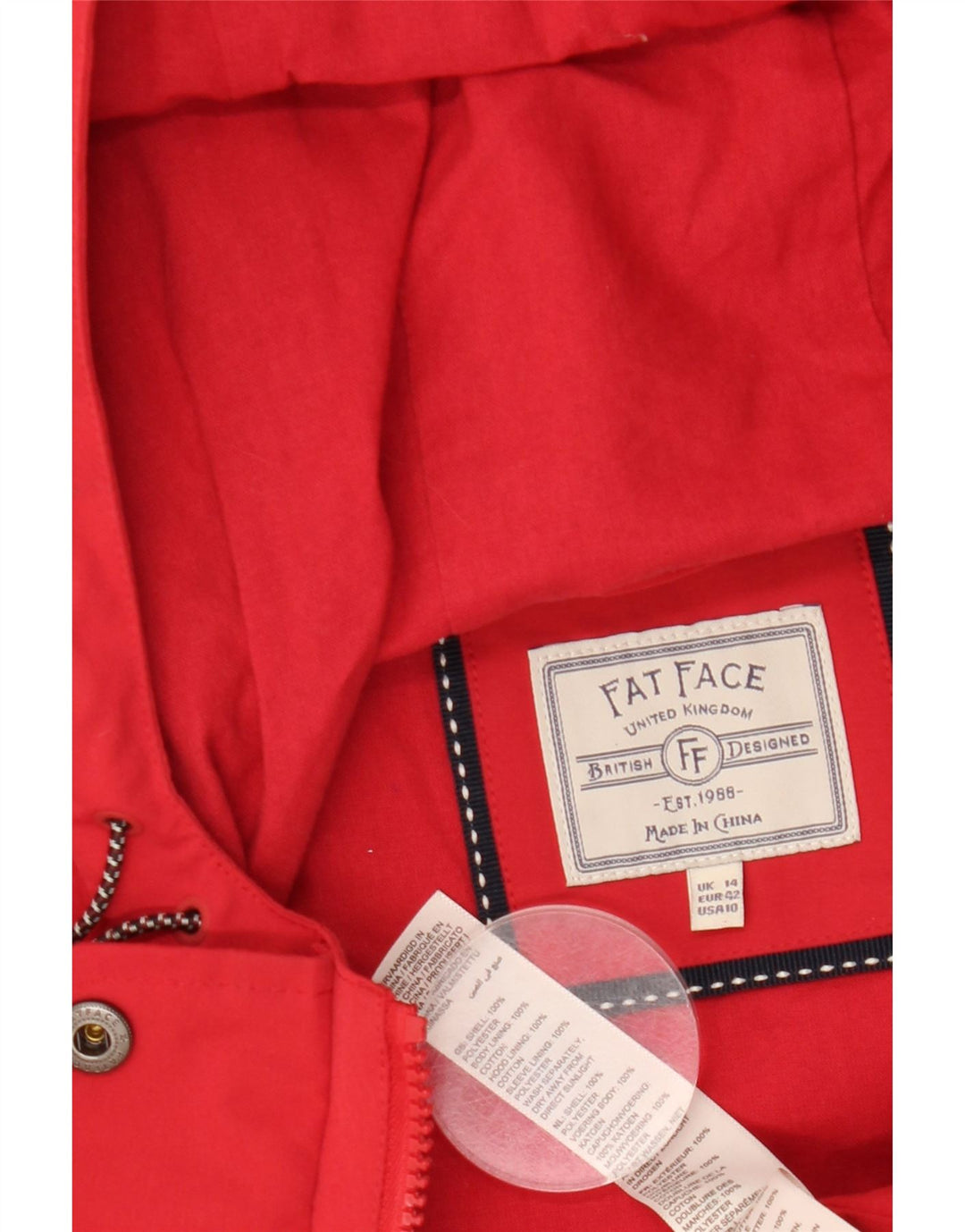 Fat Face Damen-Parka mit Kapuze, UK 14, Größe L, Rot, Polyester