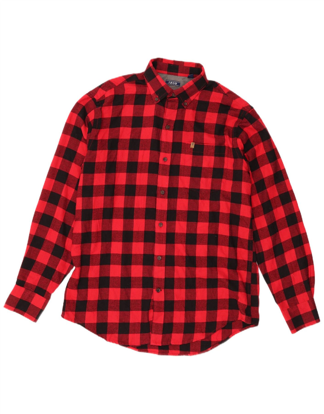 Izod Mens Flannel Shirt Medium Red Check Cotton