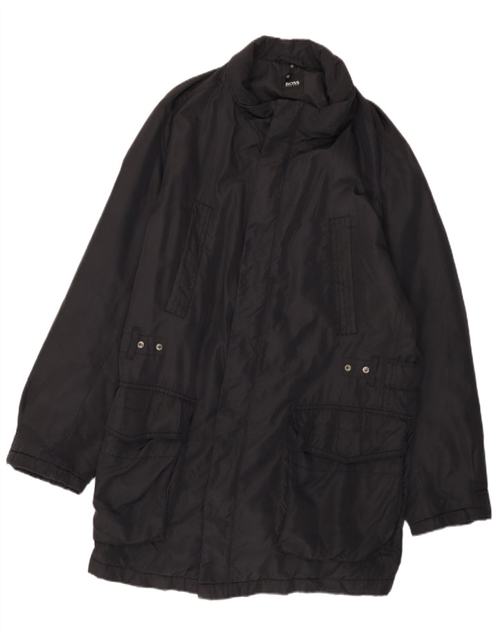 Hugo Boss Mens Overcoat IT 50 Large Black Polyamide