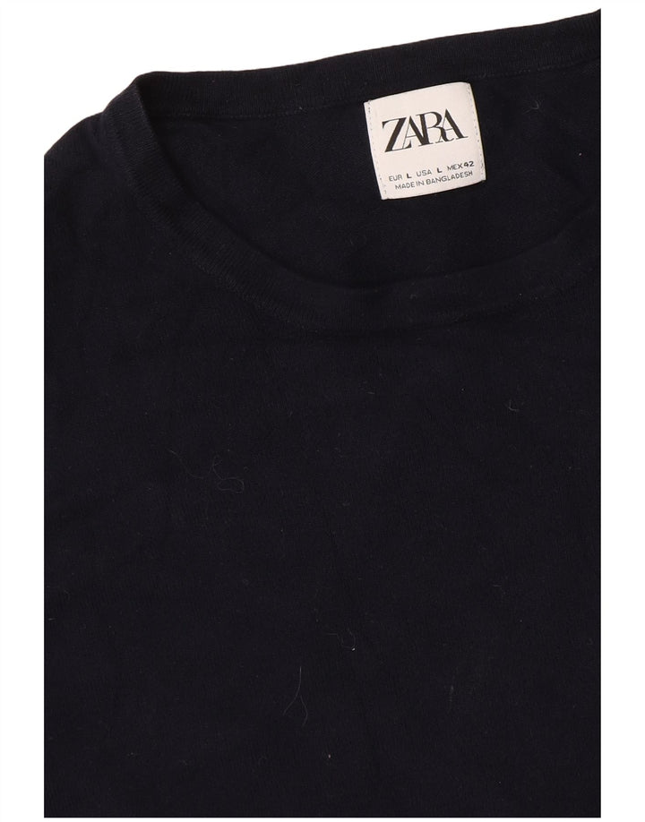 Zara Mens Crew Neck Jumper Sweater Large Navy Blue