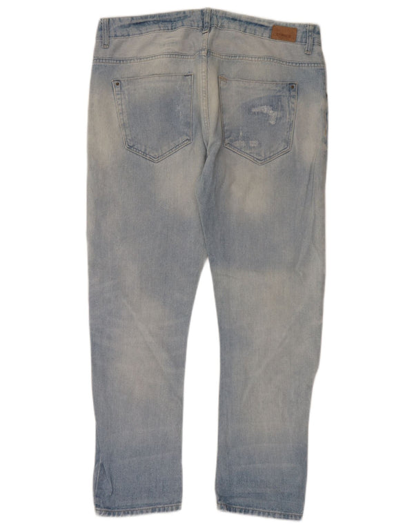 Blugi drepți învechiți pentru femei Zara EU 42 Large W32 L29 Blue Bumbac