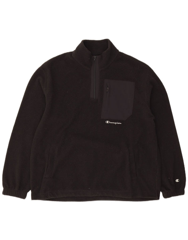 Champion Mens Zip Neck Fleece Jumper Large Black Polyester