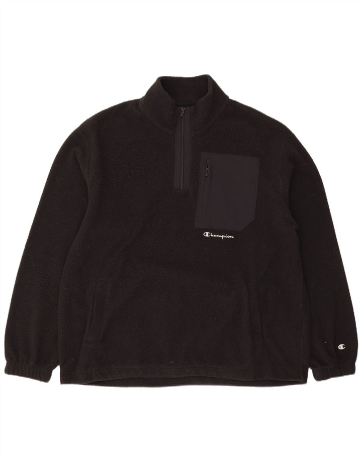Champion Mens Zip Neck Fleece Jumper Large Black Polyester