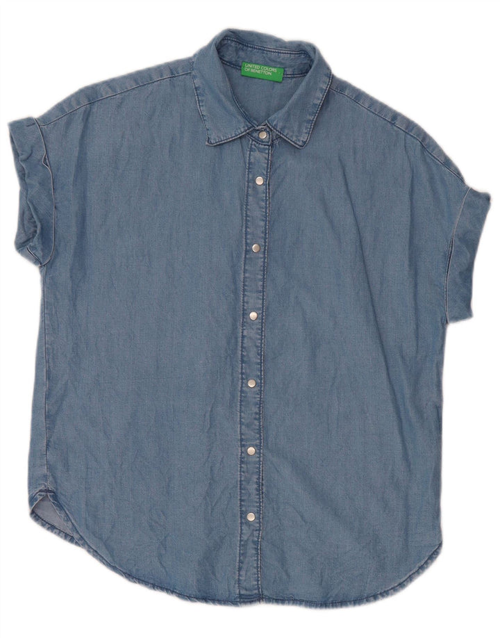 BENETTON Womens Short Sleeve Shirt UK 14 Medium Blue