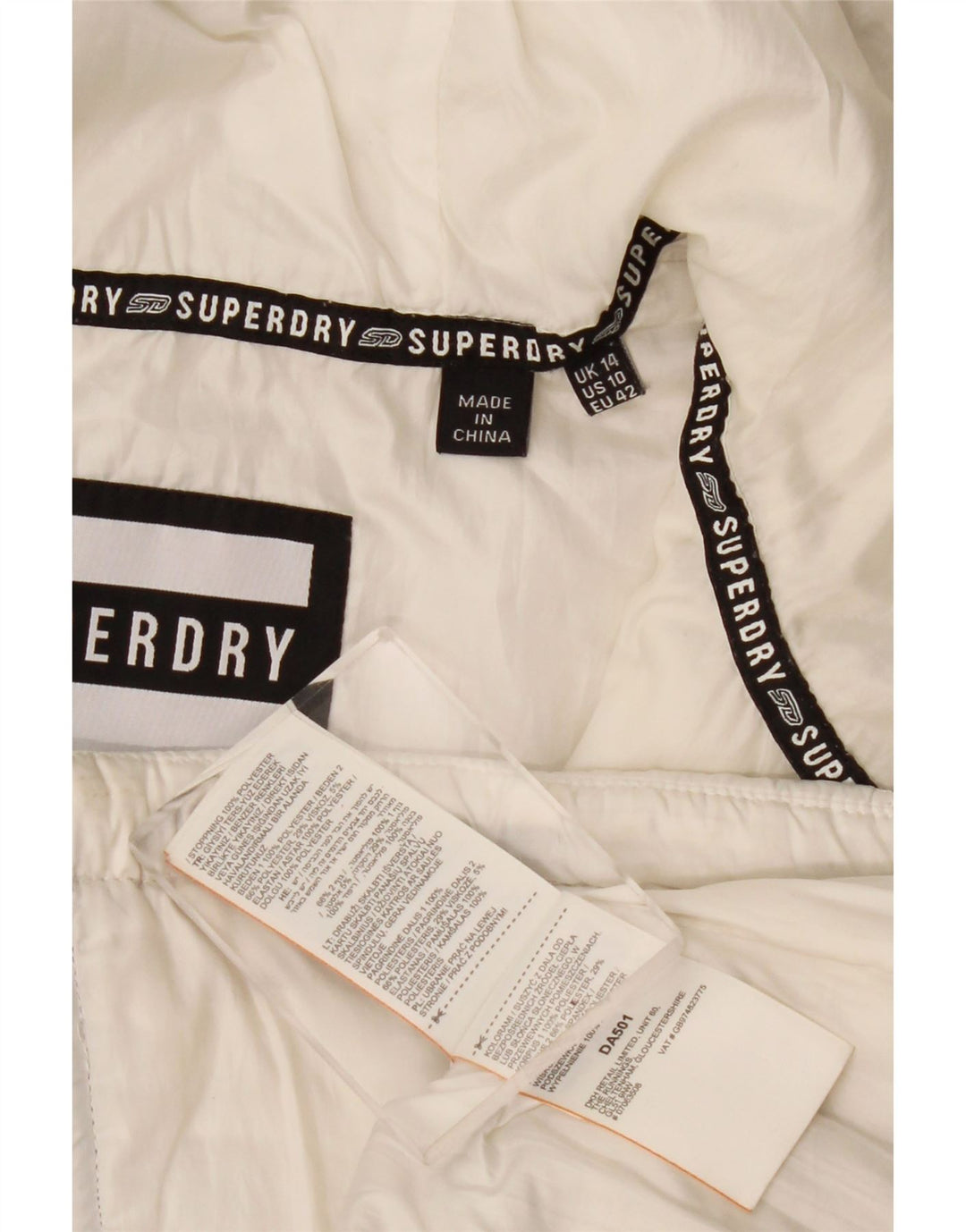 Superdry Womens Hooded Quilted Jacket UK 14 Large White Colourblock