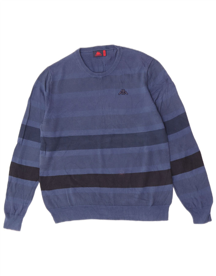 Kappa Mens Crew Neck Jumper Sweater Small Blue Striped Cotton