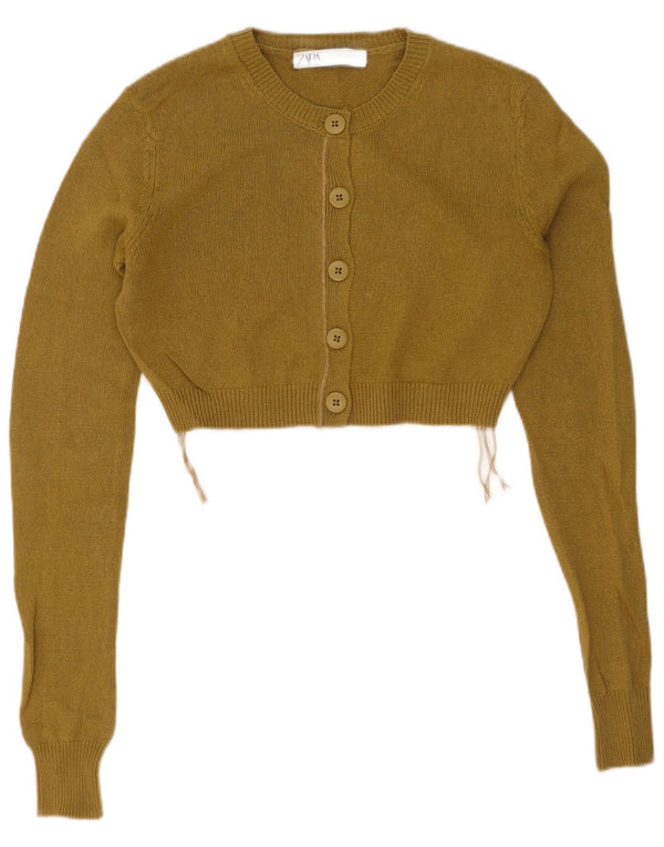 Zara Γυναικείο πουλόβερ ζακέτα Crop UK 10 Small Green Cotton