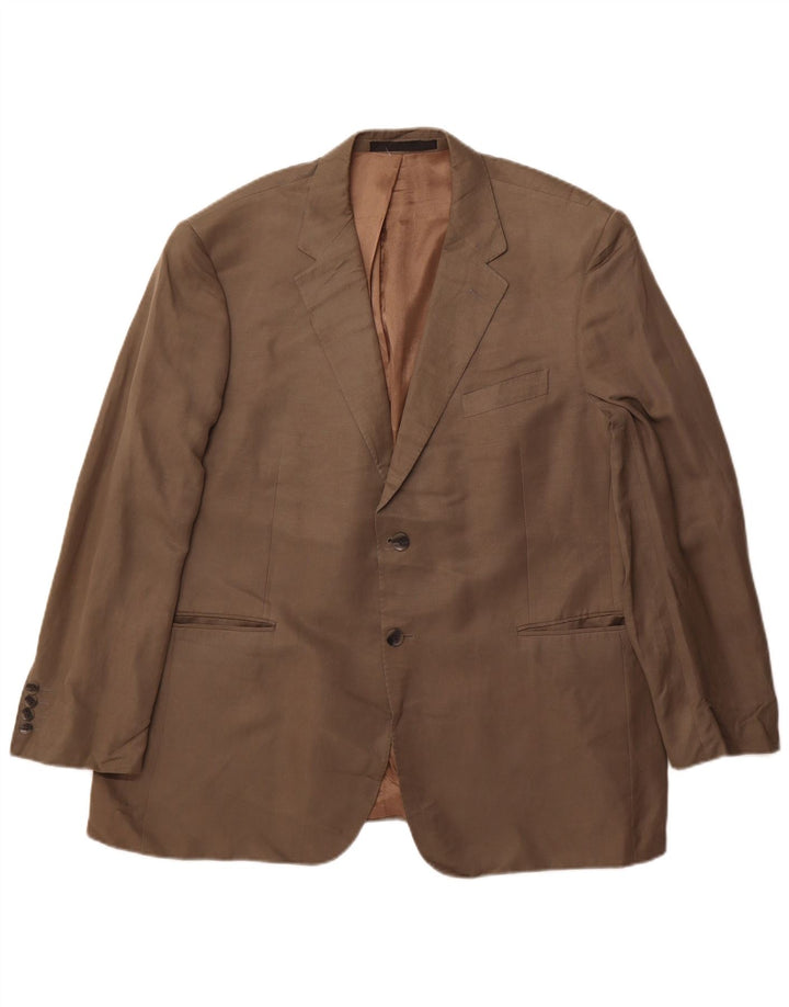 Marks & Spencer Mens 2 Button Blazer Jacket UK 38 Medium Khaki Silk