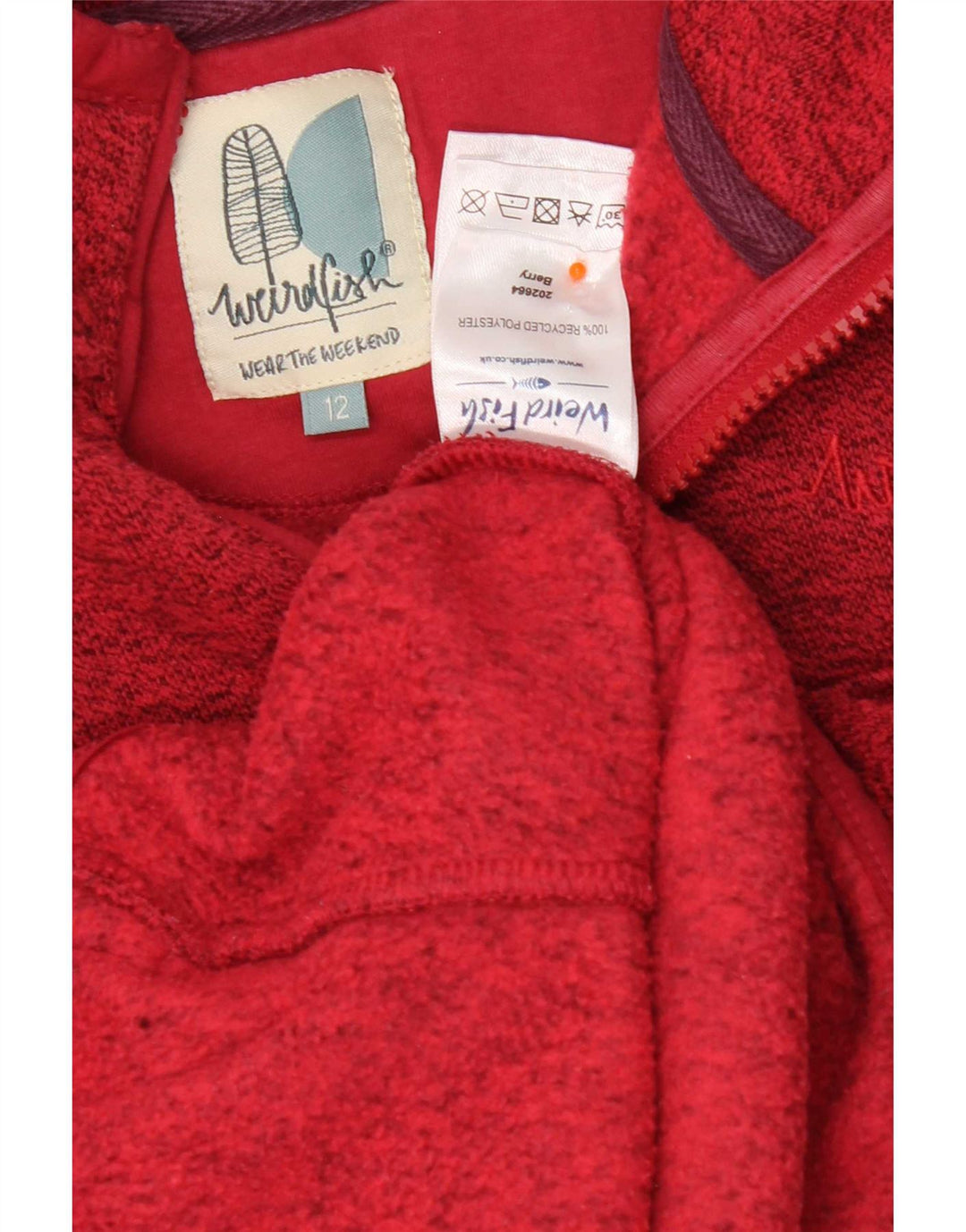 Felpa da donna con collo con zip Weird Fish, maglione UK 12 medio rosso screziato