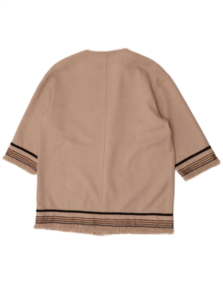 Zara Womens 3/4 Sleeve Open Blazer Jacket UK 14 Medium Beige Striped