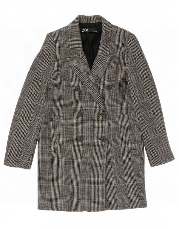 Zara Mujer Abrigo Holgado De Doble Botonadura UK 40 Small Gris Pata De Gallo