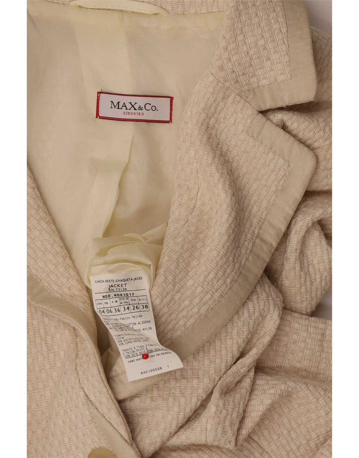 Jaqueta blazer feminina de 3 botões Max & Co. Reino Unido 6 XS algodão bege